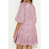 image:imageRVivimos Sparkly Sequin Babydoll Dress for Women 2025 Summer Short Sleeve Loose Tiered Swing Tunic Mini Dress ClubwearPink