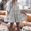 image:imageRVivimos Sparkly Sequin Babydoll Dress for Women 2025 Summer Short Sleeve Loose Tiered Swing Tunic Mini Dress ClubwearSilver
