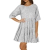 image:imageRVivimos Sparkly Sequin Babydoll Dress for Women 2025 Summer Short Sleeve Loose Tiered Swing Tunic Mini Dress ClubwearSilver