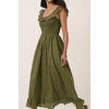 image:imageRVivimos Summer 2026 Cotton Sleeveless Square Neck Ruffle Smocked Casual ALine Flowy Midi Dress with PocketsArmy Green