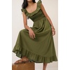 image:imageRVivimos Summer 2026 Cotton Sleeveless Square Neck Ruffle Smocked Casual ALine Flowy Midi Dress with PocketsArmy Green