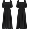 image:imageRVivimos Summer Boho Maxi Dresses for Women 2026 Puff Sleeve Square Neck Smocked Casual Slit Flowy Long Dress with PocketsBlack