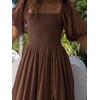 image:imageRVivimos Summer Boho Maxi Dresses for Women 2026 Puff Sleeve Square Neck Smocked Casual Slit Flowy Long Dress with PocketsBrown