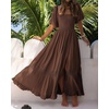 image:imageRVivimos Summer Boho Maxi Dresses for Women 2026 Puff Sleeve Square Neck Smocked Casual Slit Flowy Long Dress with PocketsBrown