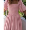 image:imageRVivimos Summer Boho Maxi Dresses for Women 2026 Puff Sleeve Square Neck Smocked Casual Slit Flowy Long Dress with PocketsPink
