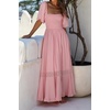 image:imageRVivimos Summer Boho Maxi Dresses for Women 2026 Puff Sleeve Square Neck Smocked Casual Slit Flowy Long Dress with PocketsPink