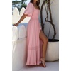 image:imageRVivimos Summer Boho Maxi Dresses for Women 2026 Puff Sleeve Square Neck Smocked Casual Slit Flowy Long Dress with PocketsPink