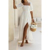 image:imageRVivimos Summer Boho Maxi Dresses for Women 2026 Puff Sleeve Square Neck Smocked Casual Slit Flowy Long Dress with PocketsWhite