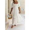 image:imageRVivimos Summer Boho Maxi Dresses for Women 2026 Puff Sleeve Square Neck Smocked Casual Slit Flowy Long Dress with PocketsWhite