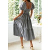 image:imageRVivimos Summer Boho Plaid Midi Dresses for Women 2026 Puff Sleeve Square Neck Casual Smocked Ruffle Tiered Flowy DressesBlack