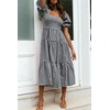 image:imageRVivimos Summer Boho Plaid Midi Dresses for Women 2026 Puff Sleeve Square Neck Casual Smocked Ruffle Tiered Flowy DressesBlack