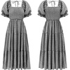 image:imageRVivimos Summer Boho Plaid Midi Dresses for Women 2026 Puff Sleeve Square Neck Casual Smocked Ruffle Tiered Flowy DressesBlack
