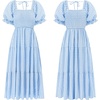 image:imageRVivimos Summer Boho Plaid Midi Dresses for Women 2026 Puff Sleeve Square Neck Casual Smocked Ruffle Tiered Flowy DressesLight Blue