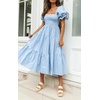 image:imageRVivimos Summer Boho Plaid Midi Dresses for Women 2026 Puff Sleeve Square Neck Casual Smocked Ruffle Tiered Flowy DressesLight Blue