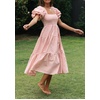image:imageRVivimos Summer Boho Plaid Midi Dresses for Women 2026 Puff Sleeve Square Neck Casual Smocked Ruffle Tiered Flowy DressesPink