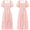 image:imageRVivimos Summer Boho Plaid Midi Dresses for Women 2026 Puff Sleeve Square Neck Casual Smocked Ruffle Tiered Flowy DressesPink