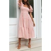 image:imageRVivimos Summer Boho Plaid Midi Dresses for Women 2026 Puff Sleeve Square Neck Casual Smocked Ruffle Tiered Flowy DressesPink