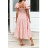 image:imageRVivimos Summer Boho Plaid Midi Dresses for Women 2026 Puff Sleeve Square Neck Casual Smocked Ruffle Tiered Flowy DressesPink