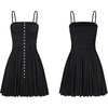 image:imageRVivimos Summer Cotton Spaghetti Strap Dresses for Women 2026 Boho Stretchy Ruched Button Down Swing Mini DressBlack