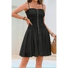 image:imageRVivimos Summer Cotton Spaghetti Strap Dresses for Women 2026 Boho Stretchy Ruched Button Down Swing Mini DressBlack