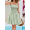 image:imageRVivimos Summer Cotton Spaghetti Strap Dresses for Women 2026 Boho Stretchy Ruched Button Down Swing Mini DressGreen