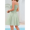 image:imageRVivimos Summer Cotton Spaghetti Strap Dresses for Women 2026 Boho Stretchy Ruched Button Down Swing Mini DressGreen