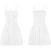 image:imageRVivimos Summer Cotton Spaghetti Strap Dresses for Women 2026 Boho Stretchy Ruched Button Down Swing Mini DressWhite