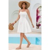 image:imageRVivimos Summer Cotton Spaghetti Strap Dresses for Women 2026 Boho Stretchy Ruched Button Down Swing Mini DressWhite
