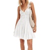 image:imageRVivimos Summer Cotton Spaghetti Strap Dresses for Women 2026 Boho Stretchy Ruched Button Down Swing Mini DressWhite