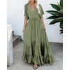 image:imageRVivimos Summer Flowy Maxi Dresses for Women 2026 V Neck Short Sleeve Tie Back Boho Casual Tiered Ruffle Long DressArmy Green