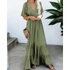 image:imageRVivimos Summer Flowy Maxi Dresses for Women 2026 V Neck Short Sleeve Tie Back Boho Casual Tiered Ruffle Long DressArmy Green