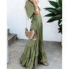 image:imageRVivimos Summer Flowy Maxi Dresses for Women 2026 V Neck Short Sleeve Tie Back Boho Casual Tiered Ruffle Long DressArmy Green