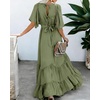 image:imageRVivimos Summer Flowy Maxi Dresses for Women 2026 V Neck Short Sleeve Tie Back Boho Casual Tiered Ruffle Long DressArmy Green