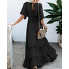 image:imageRVivimos Summer Flowy Maxi Dresses for Women 2026 V Neck Short Sleeve Tie Back Boho Casual Tiered Ruffle Long DressBlack