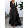image:imageRVivimos Summer Flowy Maxi Dresses for Women 2026 V Neck Short Sleeve Tie Back Boho Casual Tiered Ruffle Long DressBlack