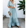 image:imageRVivimos Summer Flowy Maxi Dresses for Women 2026 V Neck Short Sleeve Tie Back Boho Casual Tiered Ruffle Long DressBlue