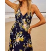 image:imageRVivimos Summer Maxi Halter Dresses for Women 2026 V Neck Smocked Boho Floral Print Flowy Slit Vacation Beach Long SundressDark Blue