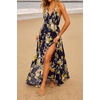 image:imageRVivimos Summer Maxi Halter Dresses for Women 2026 V Neck Smocked Boho Floral Print Flowy Slit Vacation Beach Long SundressDark Blue