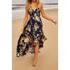 image:imageRVivimos Summer Maxi Halter Dresses for Women 2026 V Neck Smocked Boho Floral Print Flowy Slit Vacation Beach Long SundressDark Blue