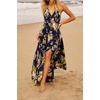 image:imageRVivimos Summer Maxi Halter Dresses for Women 2026 V Neck Smocked Boho Floral Print Flowy Slit Vacation Beach Long SundressDark Blue