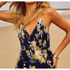 image:imageRVivimos Summer Maxi Halter Dresses for Women 2026 V Neck Smocked Boho Floral Print Flowy Slit Vacation Beach Long SundressDark Blue
