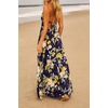 image:imageRVivimos Summer Maxi Halter Dresses for Women 2026 V Neck Smocked Boho Floral Print Flowy Slit Vacation Beach Long SundressDark Blue