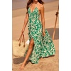 image:imageRVivimos Summer Maxi Halter Dresses for Women 2026 V Neck Smocked Boho Floral Print Flowy Slit Vacation Beach Long SundressGreen