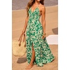 image:imageRVivimos Summer Maxi Halter Dresses for Women 2026 V Neck Smocked Boho Floral Print Flowy Slit Vacation Beach Long SundressGreen