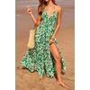 image:imageRVivimos Summer Maxi Halter Dresses for Women 2026 V Neck Smocked Boho Floral Print Flowy Slit Vacation Beach Long SundressGreen