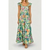 image:imageRVivimos Summer Maxi Hawaiian Dresses for Women 2026 Boho Floral Print Flutter Sleeve Square Neck Layered Flowy Beach DressGreen