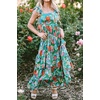 image:imageRVivimos Summer Maxi Hawaiian Dresses for Women 2026 Boho Floral Print Flutter Sleeve Square Neck Layered Flowy Beach DressGreen