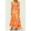 image:imageRVivimos Summer Maxi Hawaiian Dresses for Women 2026 Boho Floral Print Flutter Sleeve Square Neck Layered Flowy Beach DressOrange