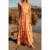 image:imageRVivimos Summer Maxi Hawaiian Dresses for Women 2026 Boho Floral Print Flutter Sleeve Square Neck Layered Flowy Beach DressOrange