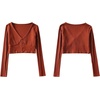 image:imageRVivimos Women Fall Basic Long Sleeves V Neck Button Down Ribbed Knit Crop Sweater Blouses TopsRust